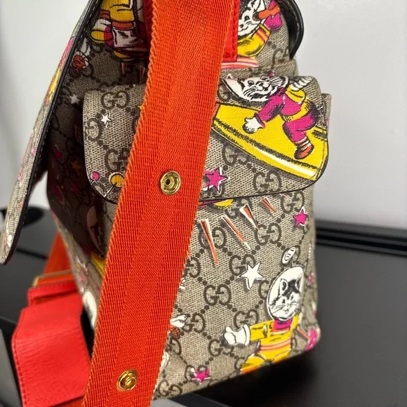 Gucci GG Supreme Monogram Space Cats Diaper Bag Orange - Picture 15 of 16